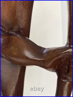 Large Antique Hand Carved Wooden Indian Bow Hunter Statue 19 Tall