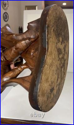 Large Antique Hand Carved Wooden Indian Bow Hunter Statue 19 Tall