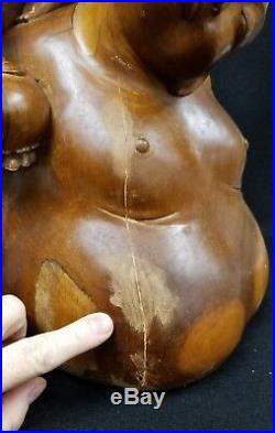Large Artist Signed Bali Balinesian Hand Carved Wood Sculpture Happy Family