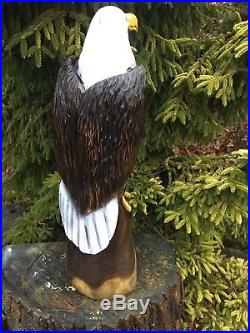 Large BALD EAGLE Chainsaw Carving BLACK WALNUT WOOD Sculptures Birds of Prey
