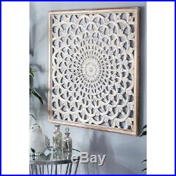 Large Carved Wood Wall Art Sculpture Panel Floral Detail Distressed Finish