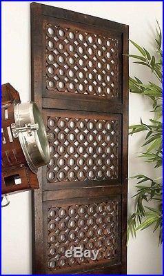 Large Contemporary Geometric Lattice Pattern Brown Carved Wood Wall Panel Decor