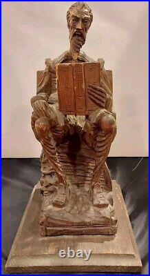 Large Hand Carved 1930s Don Quuxote Wood Sculpture Bookends