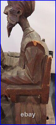 Large Hand Carved 1930s Don Quuxote Wood Sculpture Bookends