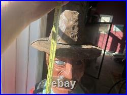 Large Hand Carved Cowboy Statue Carving Chainsaw Cabin Western Yellowstone Decor