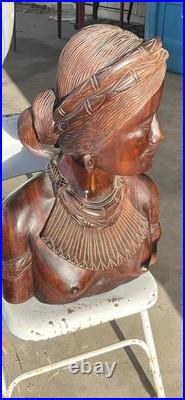 Large Hand Carved Solid Wood Bust Sculpture of Indigenous female From Bali 40LBS