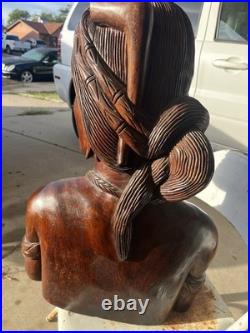 Large Hand Carved Solid Wood Bust Sculpture of Indigenous female From Bali 40LBS