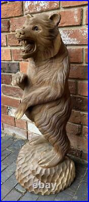 Large Hand Carved Solid Wood Standing Bear Suar Wood Indonesia 82cm High