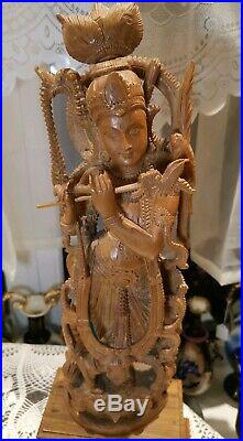Large Hand Carved Wood Krishna /Shiva/Buddha Statue Hindu God Sculpture Deity