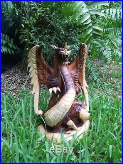 Large Hand Carved Wooden Dragon Statue Length 16 Natural Wood Carving Dragon