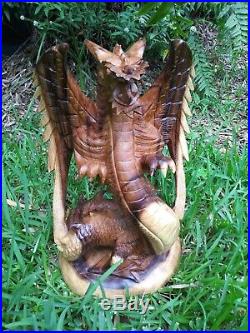 Large Hand Carved Wooden Dragon Statue Length 16 Natural Wood Carving Dragon