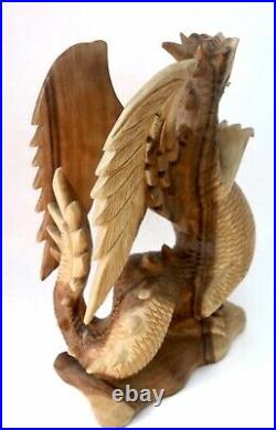 Large Hand Carved Wooden Dragon Statue Length 20 Natural Wood Carving Dragon