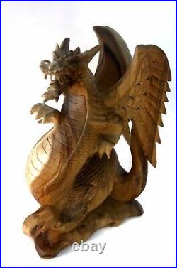 Large Hand Carved Wooden Dragon Statue Length 20 Natural Wood Carving Dragon