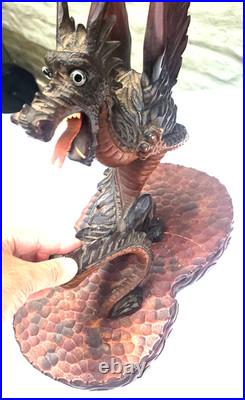 Large Hand-Carved Wooden Dragon with Warrior Figure 14 Tall