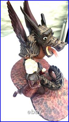 Large Hand-Carved Wooden Dragon with Warrior Figure 14 Tall