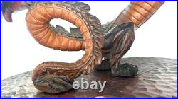 Large Hand-Carved Wooden Dragon with Warrior Figure 14 Tall
