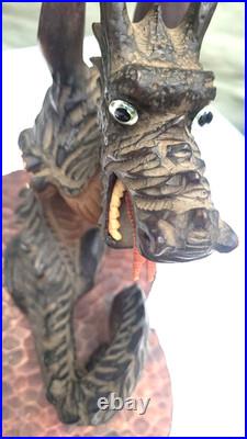 Large Hand-Carved Wooden Dragon with Warrior Figure 14 Tall