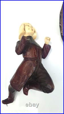 Large Hand-Carved Wooden Dragon with Warrior Figure 14 Tall