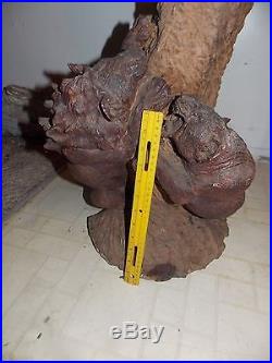 Large Ironwood Lions vs Leopard AFRICAN Sculpture Wood CARVING ART Orlando