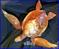 Large, Life Like Swimming Logger Head Sea Turtle Honu Wood Carving/Sculpture