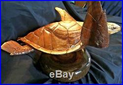 Large, Life Like Swimming Logger Head Sea Turtle Honu Wood Carving/Sculpture