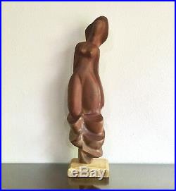 Large Modernist Carved Wood Female Nude Sculpture, Artist Signed 1960s 26 MCM