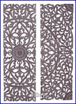 Large Ornate Tuscan Square Set/3 Scrolling Wood Carved Wall Panel Home Decor NEW