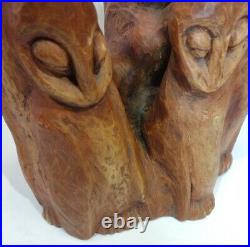 Large Owl Sculpture Carving 6 Owls Signed J. Bode Stained Wood Statue