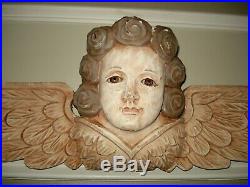 Large Primitive Carved Wood Angel Cherub Putto Wall Art Sculpture Glass Eyes 37
