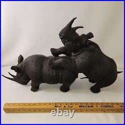 Large Rhino Wood Carving Vintage Heavy Piece