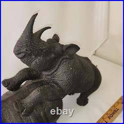 Large Rhino Wood Carving Vintage Heavy Piece