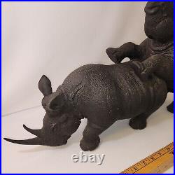 Large Rhino Wood Carving Vintage Heavy Piece