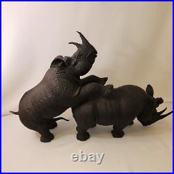 Large Rhino Wood Carving Vintage Heavy Piece