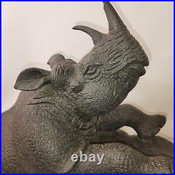 Large Rhino Wood Carving Vintage Heavy Piece