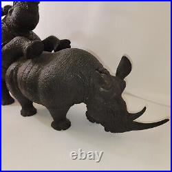 Large Rhino Wood Carving Vintage Heavy Piece