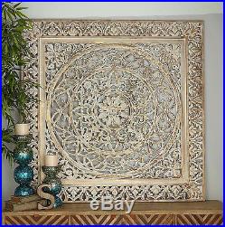 Large Rustic Decorative Square Wood Carved Lacework Scroll Wall Panel Home Decor