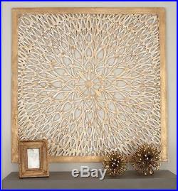 Large Rustic Decorative Square Wood Carved Scroll Lacework Wall Panel Home Decor