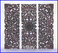 Large Rustic French Country Square Wood Carved Set/3 Wall Panel Plaque Decor NEW
