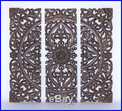 Large Rustic French Country Square Wood Carved Set/3 Wall Panel Plaque Decor NEW