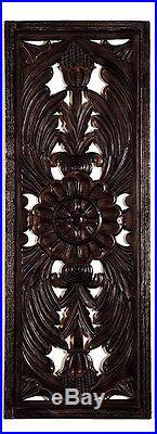 Large Rustic Ornate Carved Dark Wood Wall Art Sculpture Panel Set/3 Home Decor