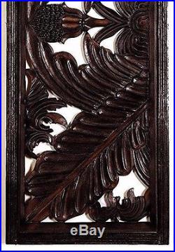 Large Rustic Ornate Carved Dark Wood Wall Art Sculpture Panel Set/3 Home Decor