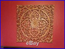 Large Rustic Tuscan Scroll Square Dark Wood Carved Set/3 Wall Panel Plaque Decor