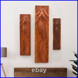 Large Size Crocodile Wood Sculpture Wall Hanging Wooden Wall Art Engraved