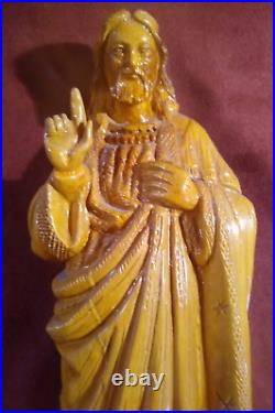 Large Statue of Jesus Olive/ Cedar Religious Finished Wood Carving Figure