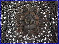 Large Teak Wood Wall Carving Thai Carved Wooden Lotus Plaque Relief Panels 35