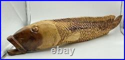 Large Vintage Signed VAN Hand Carved Wood Fish Sculpture