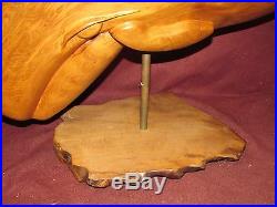 Large Whale Wood Carving Sculpture Mid Century Modern signed L W