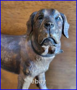 Late 1800's Black Forest Hand Carved Wood Dog Sculpture Highly Detailed 8.5 Inch