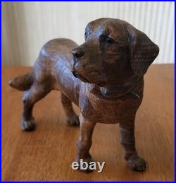 Late 1800's Black Forest Hand Carved Wood Dog Sculpture Highly Detailed 8.5 Inch