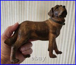 Late 1800's Black Forest Hand Carved Wood Dog Sculpture Highly Detailed 8.5 Inch